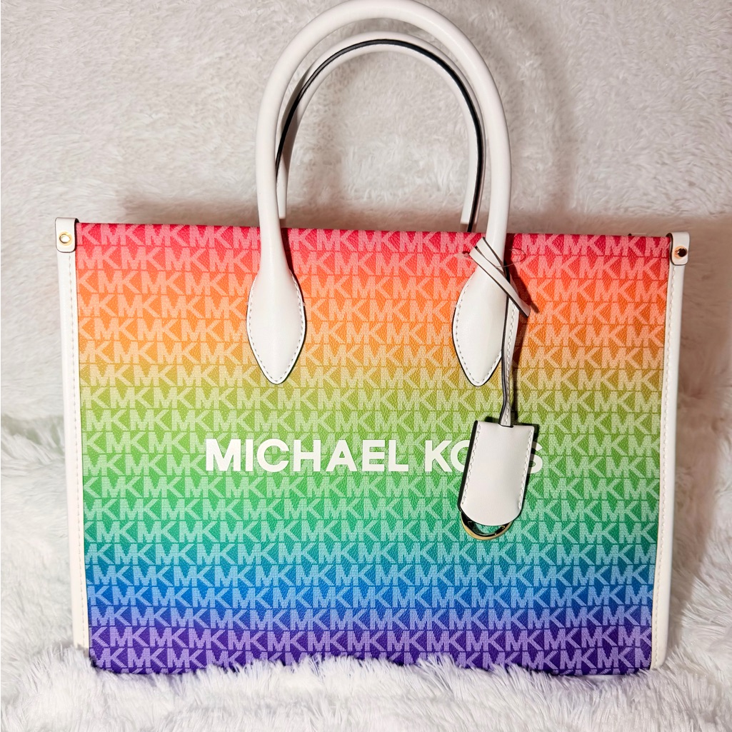 Michael Kors Mirella Small Rainbow Signature Logo Xbody Tote Bag Rainbow Nwt